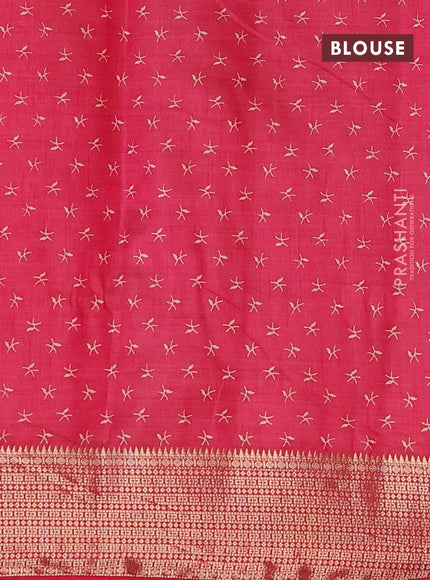 Semi raw silk saree pink with allover prints and zari woven border