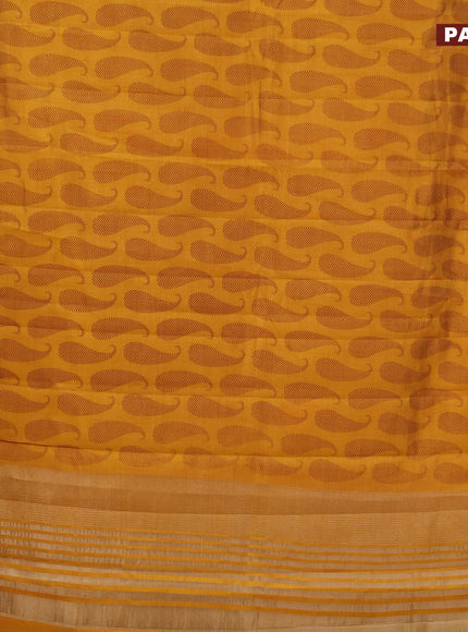 Semi raw silk saree dark mustard with paisley butta prints and zari woven border