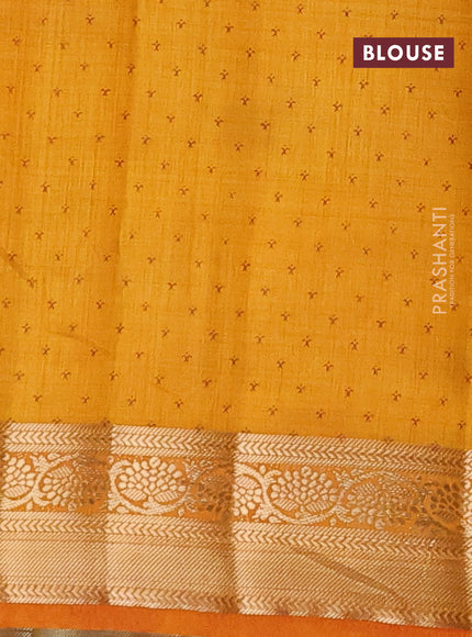 Semi raw silk saree dark mustard with paisley butta prints and zari woven border