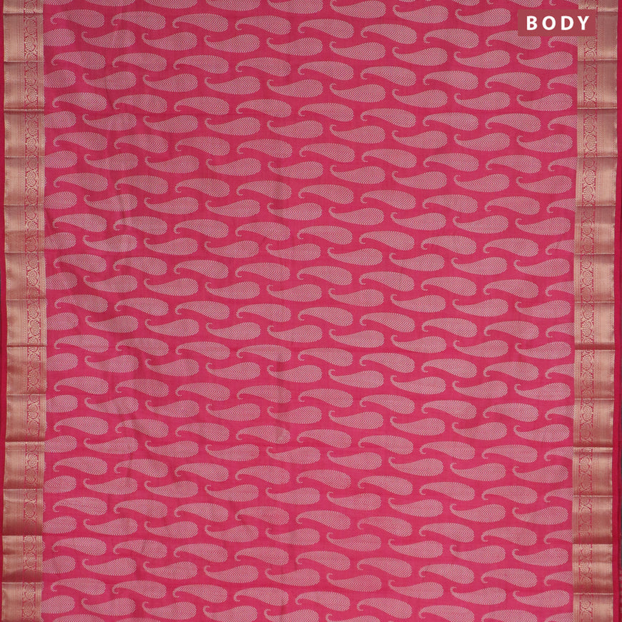 Semi raw silk saree pink with paisley butta prints and zari woven border