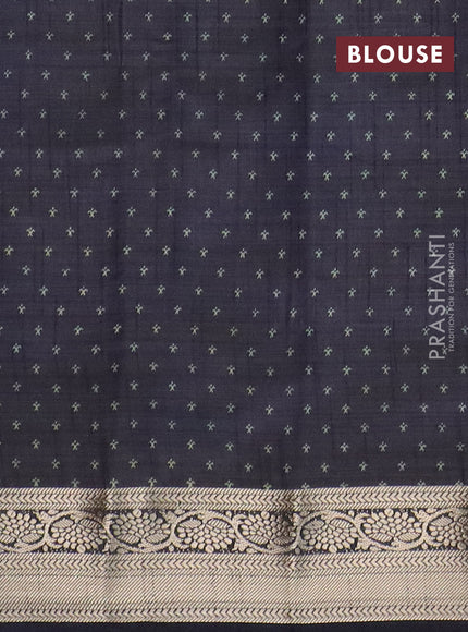 Semi raw silk saree navy blue with paisley butta prints and zari woven border