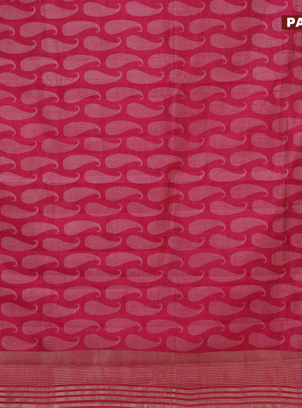 Semi raw silk saree dark pink with paisley butta prints and zari woven border