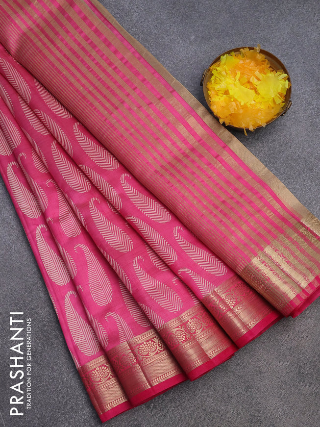 Semi raw silk saree light pink with paisley butta prints and zari woven border