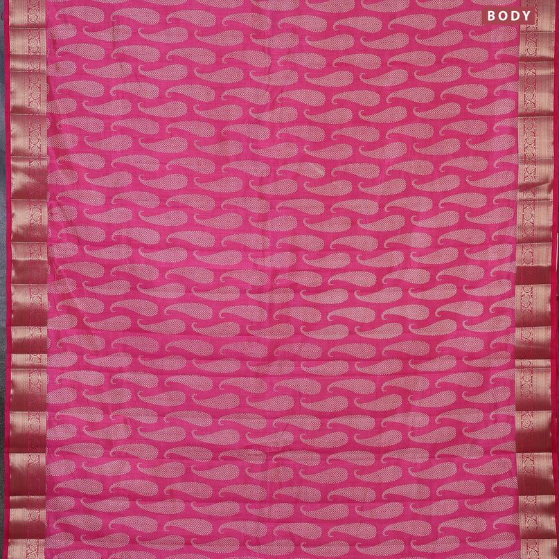 Semi raw silk saree light pink with paisley butta prints and zari woven border