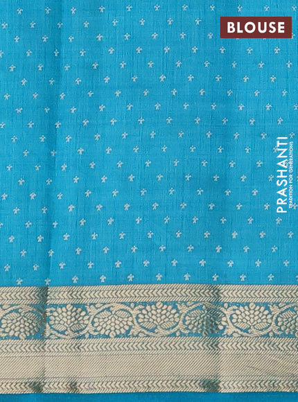 Semi raw silk saree teal blue with paisley butta prints and zari woven border