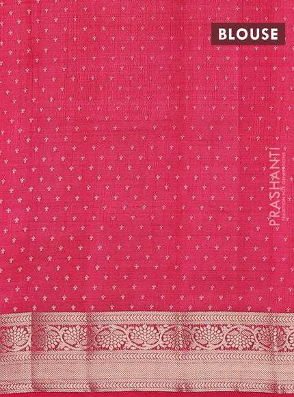 Semi raw silk saree dark pink with paisley butta prints and zari woven border