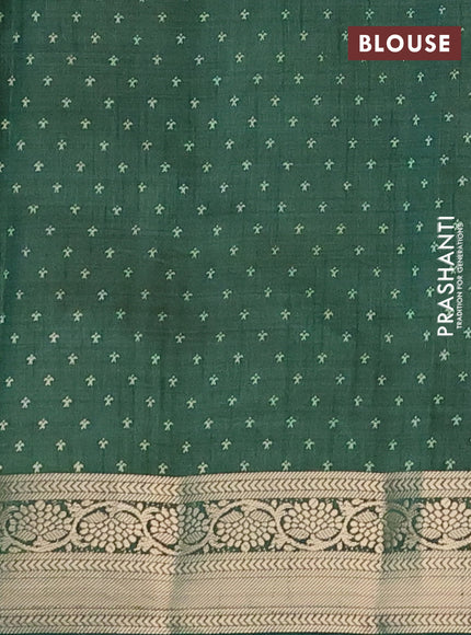 Semi raw silk saree bottle green with paisley butta prints and zari woven border