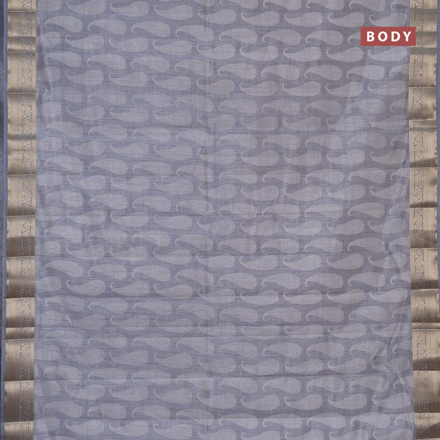 Semi raw silk saree grey with paisley butta prints and zari woven border