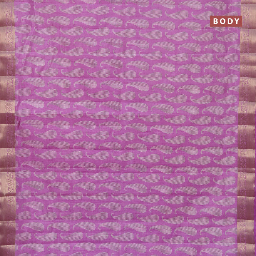 Semi raw silk saree lavender with paisley butta prints and zari woven border