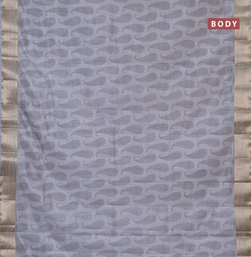 Semi raw silk saree grey with paisley butta prints and zari woven border