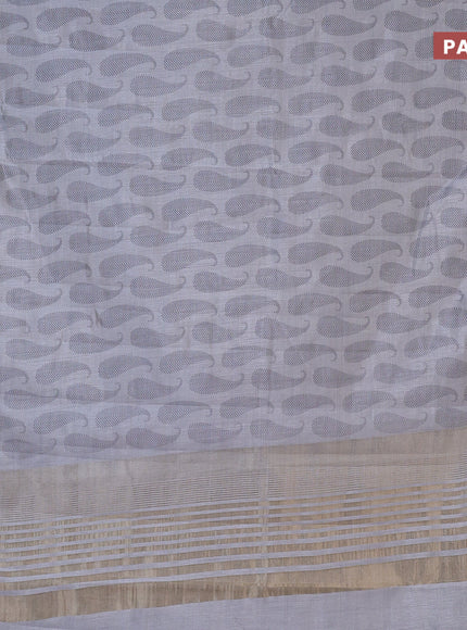 Semi raw silk saree grey with paisley butta prints and zari woven border