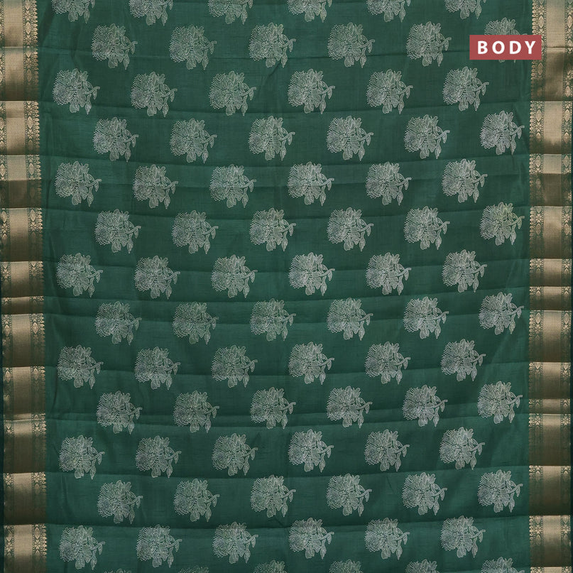 Semi raw silk saree green with floral butta prints and zari woven border