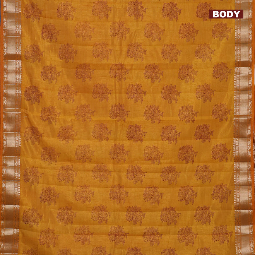 Semi raw silk saree mustard yellow with floral butta prints and zari woven border