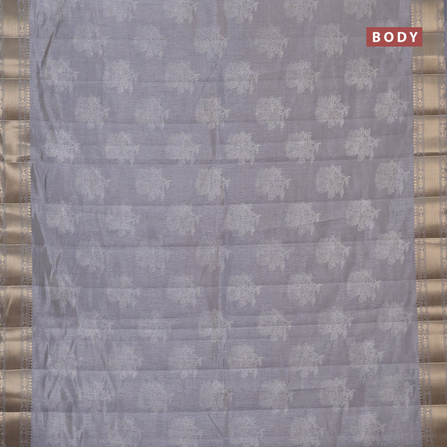 Semi raw silk saree grey with floral butta prints and zari woven border