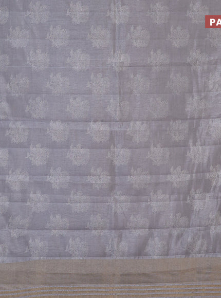 Semi raw silk saree grey with floral butta prints and zari woven border