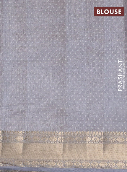 Semi raw silk saree grey with floral butta prints and zari woven border