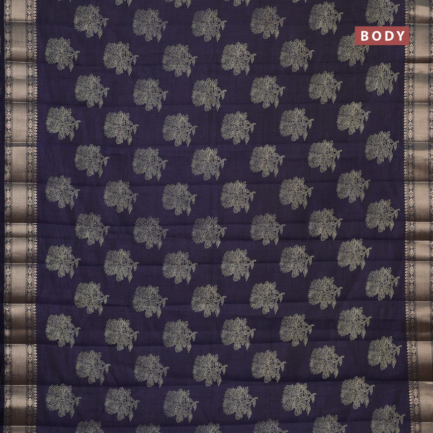 Semi raw silk saree navy blue with floral butta prints and zari woven border