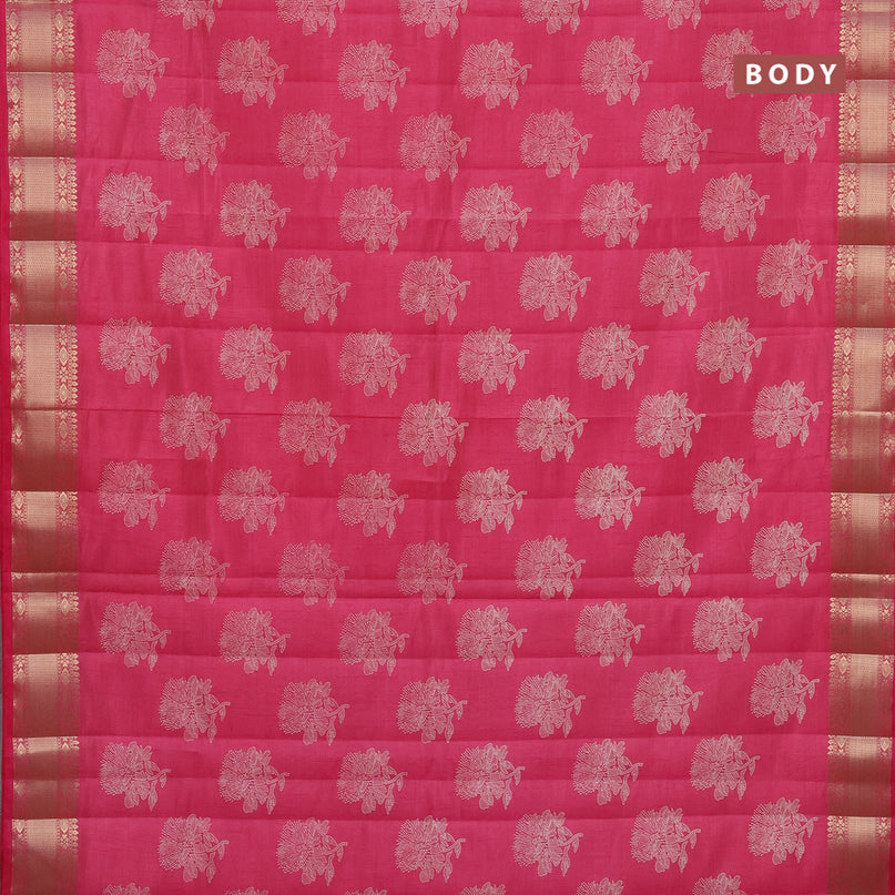 Semi raw silk saree pink with floral butta prints and zari woven border