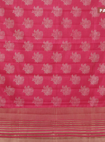 Semi raw silk saree pink with floral butta prints and zari woven border