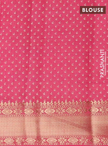 Semi raw silk saree pink with floral butta prints and zari woven border