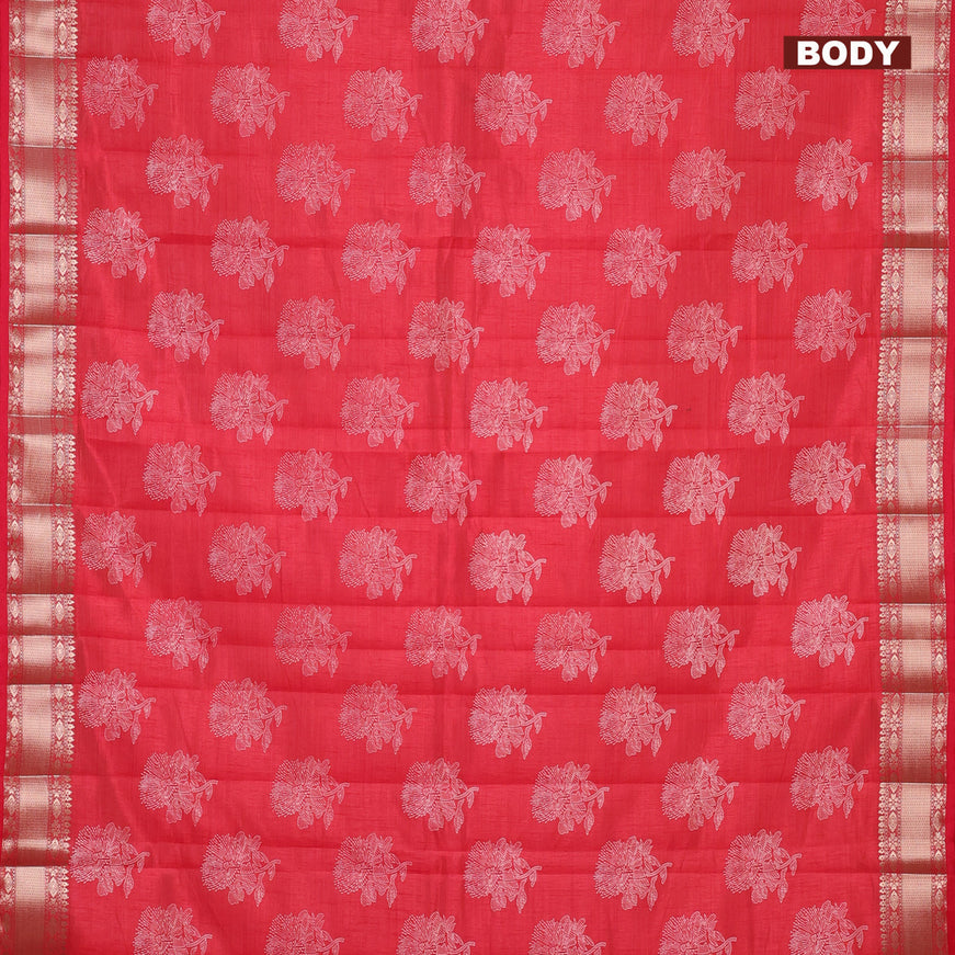 Semi raw silk saree red with floral butta prints and zari woven border