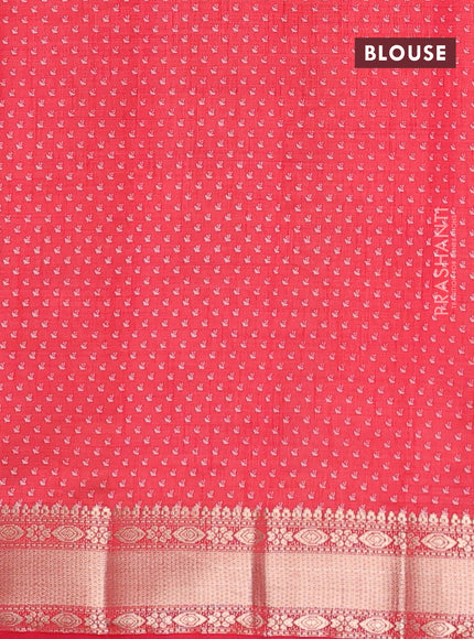 Semi raw silk saree red with floral butta prints and zari woven border