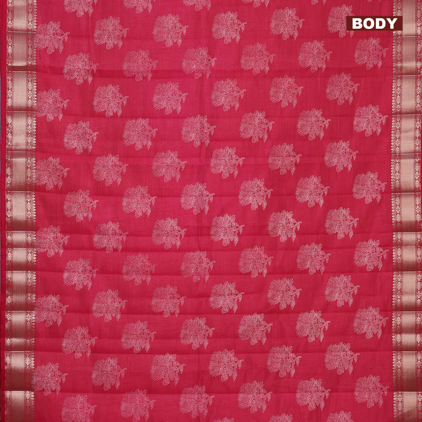 Semi raw silk saree pink with floral butta prints and zari woven border