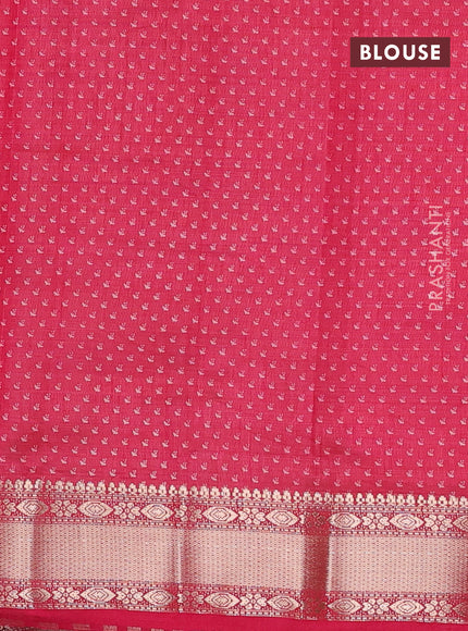 Semi raw silk saree pink with floral butta prints and zari woven border