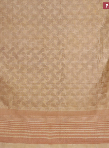 Semi raw silk saree sandal with allover prints and copper zari woven border