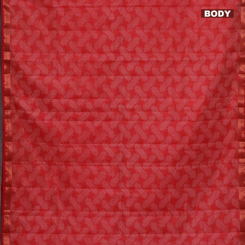 Semi raw silk saree red with allover prints and copper zari woven border