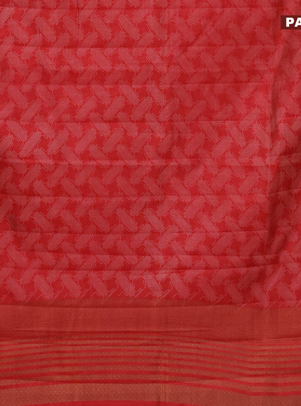 Semi raw silk saree red with allover prints and copper zari woven border