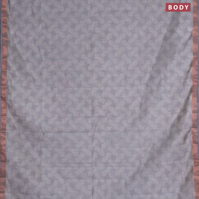 Semi raw silk saree grey with allover prints and copper zari woven border