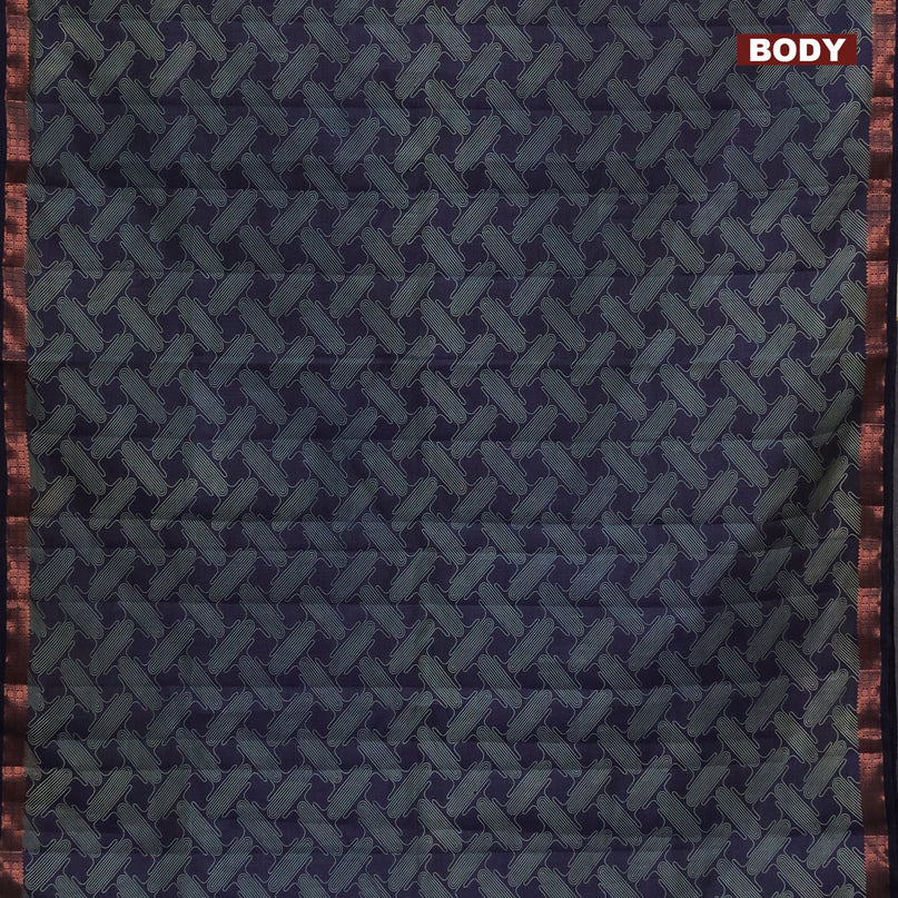 Semi raw silk saree navy blue with allover prints and copper zari woven border