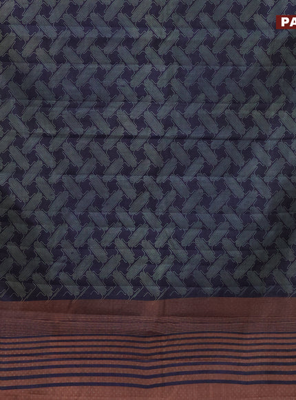 Semi raw silk saree navy blue with allover prints and copper zari woven border