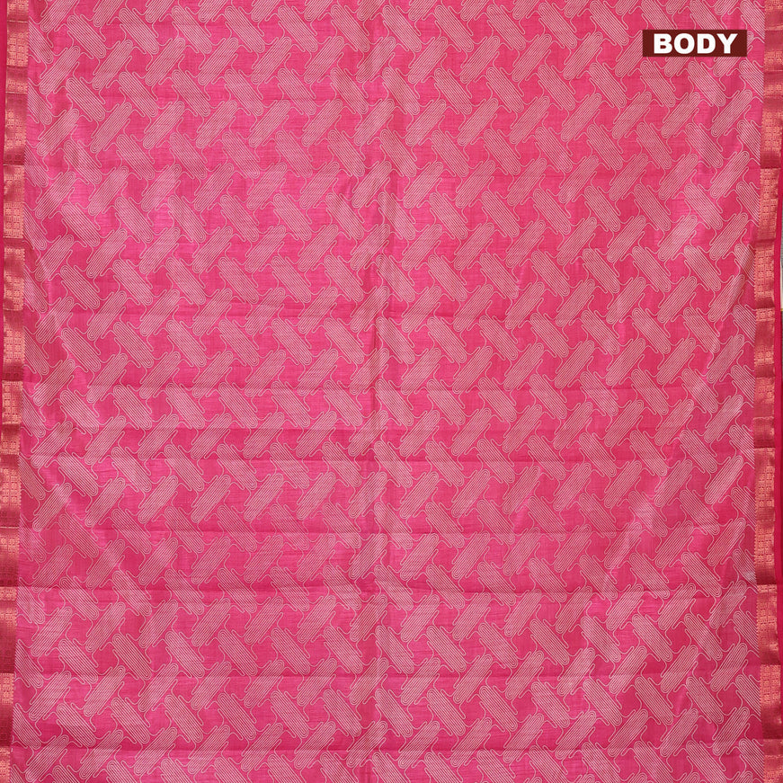 Semi raw silk saree pink with allover prints and copper zari woven border