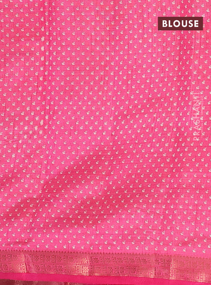 Semi raw silk saree pink with allover prints and copper zari woven border