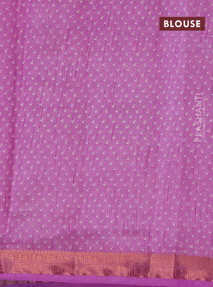 Semi raw silk saree lavebder with allover prints and copper zari woven border