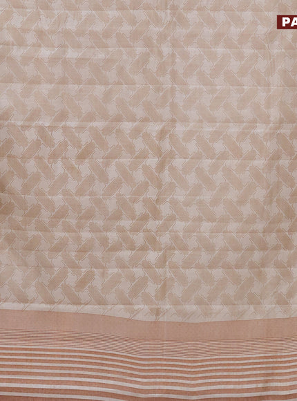 Semi raw silk saree cream with allover prints and copper zari woven border