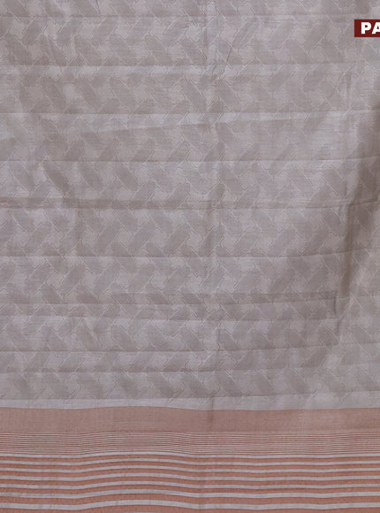 Semi raw silk saree pastel grey with allover prints and copper zari woven border