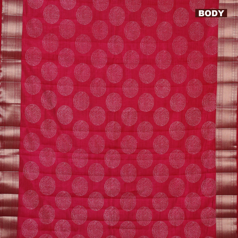 Semi raw silk saree reddish pink with butta prints and zari woven border