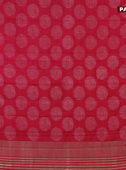 Semi raw silk saree reddish pink with butta prints and zari woven border