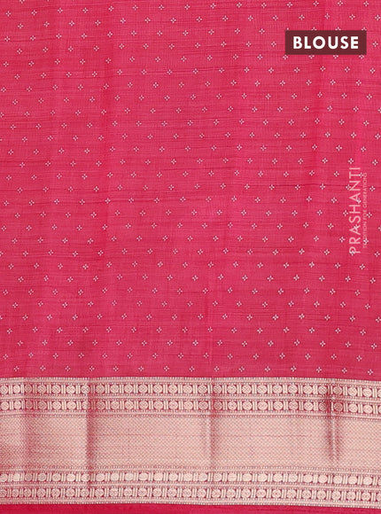 Semi raw silk saree reddish pink with butta prints and zari woven border