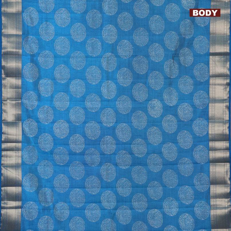 Semi raw silk saree blue with butta prints and zari woven border