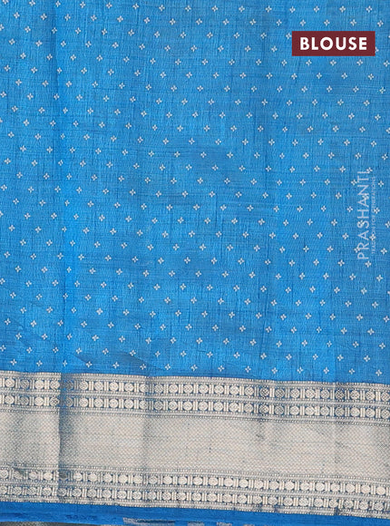 Semi raw silk saree blue with butta prints and zari woven border