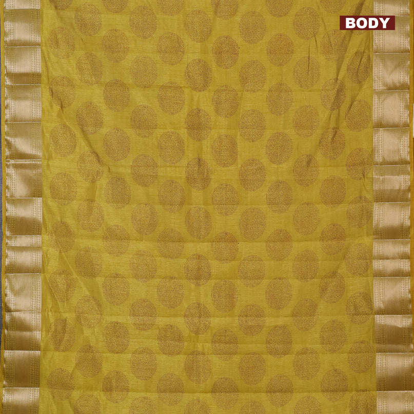 Semi raw silk saree yellow with butta prints and zari woven border