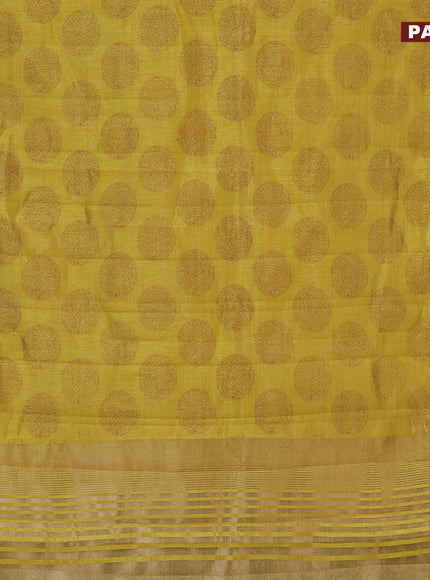 Semi raw silk saree yellow with butta prints and zari woven border