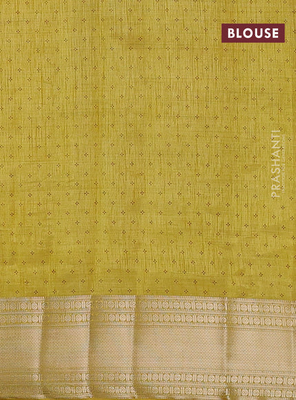 Semi raw silk saree yellow with butta prints and zari woven border