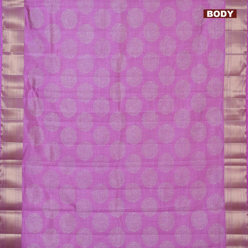 Semi raw silk saree lavender shade with butta prints and zari woven border