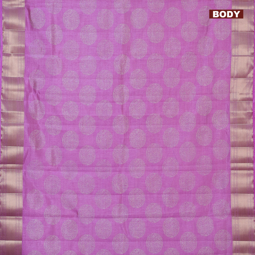 Semi raw silk saree lavender shade with butta prints and zari woven border