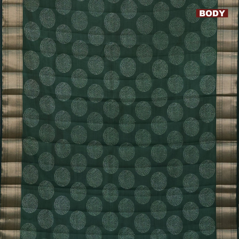 Semi raw silk saree bottle green with butta prints and zari woven border